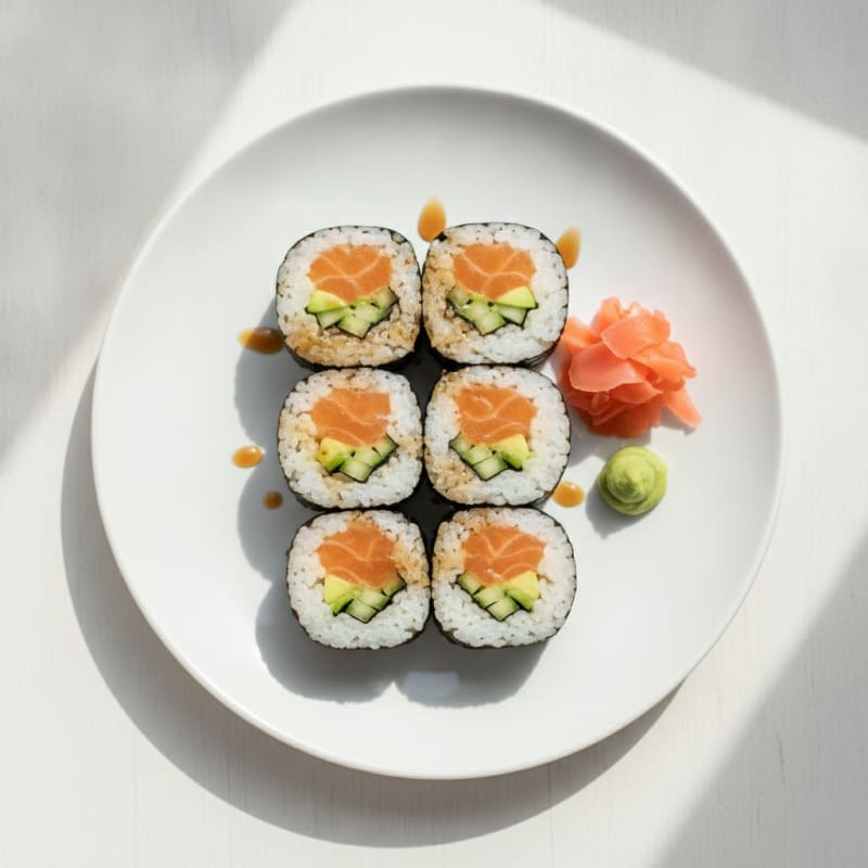 Fresh Salmon Avocado Sushi Rolls