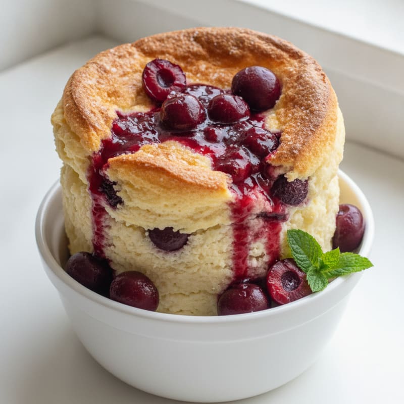 Almond Liqueur Cherry Cottage Cheese Soufflé