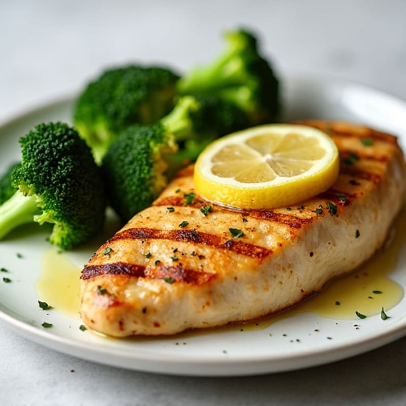 Grilled Lemon-Garlic Chicken Breast with Roasted Broccoli