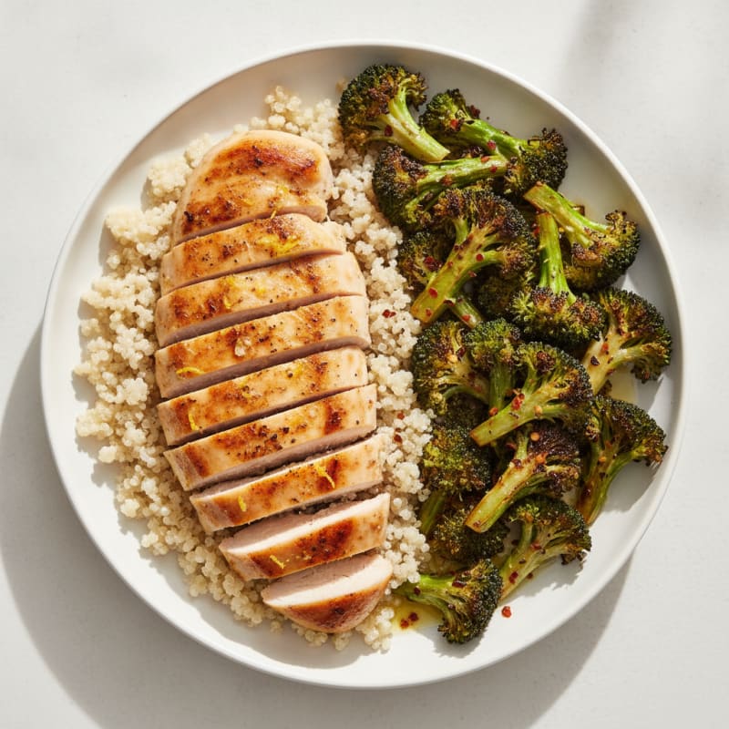 Grilled Chicken Breast with Quinoa and Roasted Broccoli