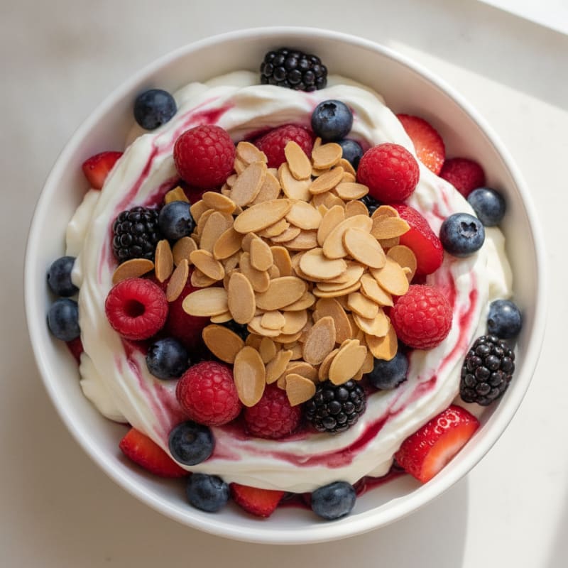 Greek Yogurt Protein Parfait with Mixed Berries and Almonds