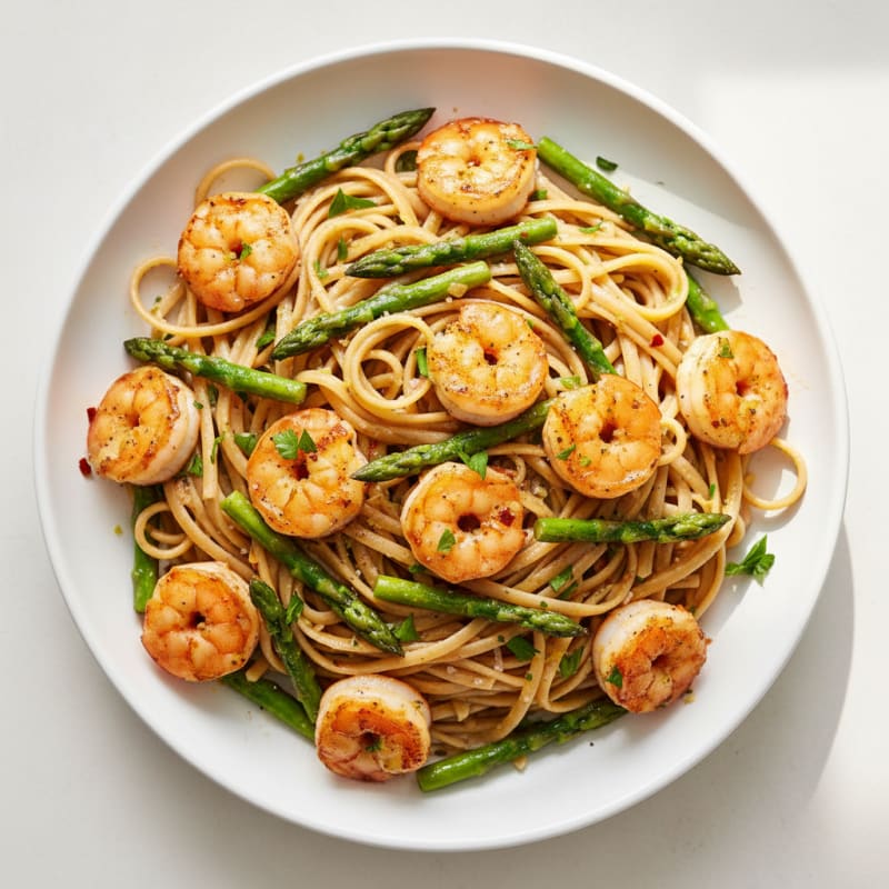 Lemon-Garlic Shrimp Linguine with Asparagus