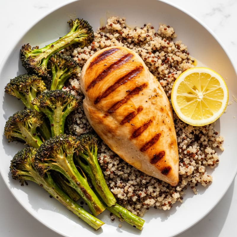 Grilled Chicken Breast with Quinoa and Roasted Broccoli