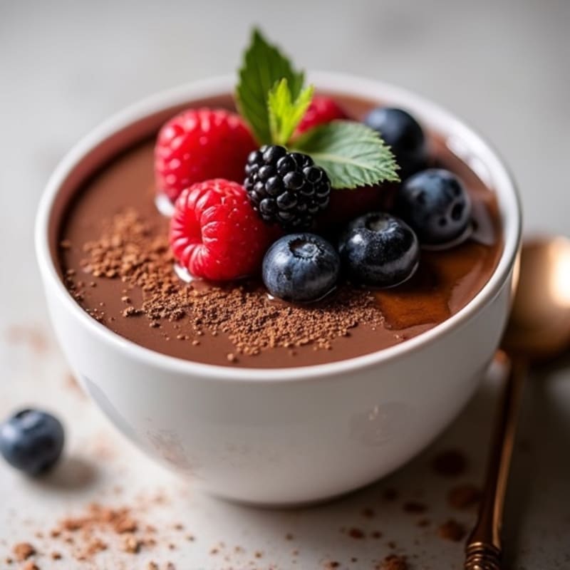 Silky Chocolate Protein Pudding with Mixed Berries