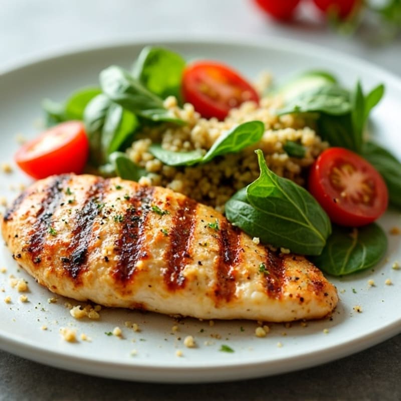Grilled Chicken Breast with Fresh Spinach and Quinoa Salad