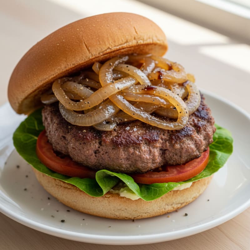 Classic Beef Burger with Caramelized Onions