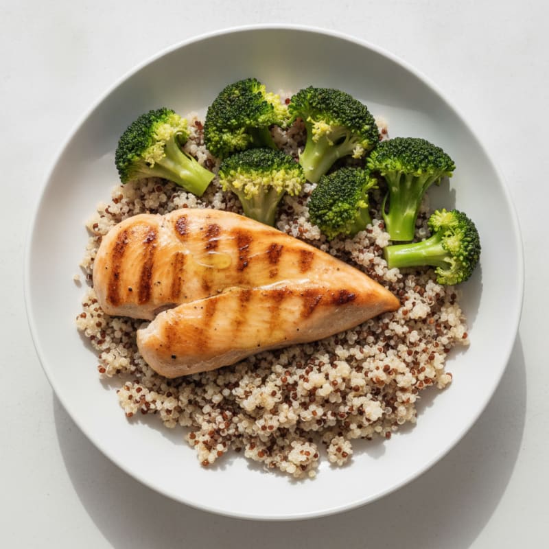 Grilled Chicken Breast with Quinoa and Steamed Broccoli