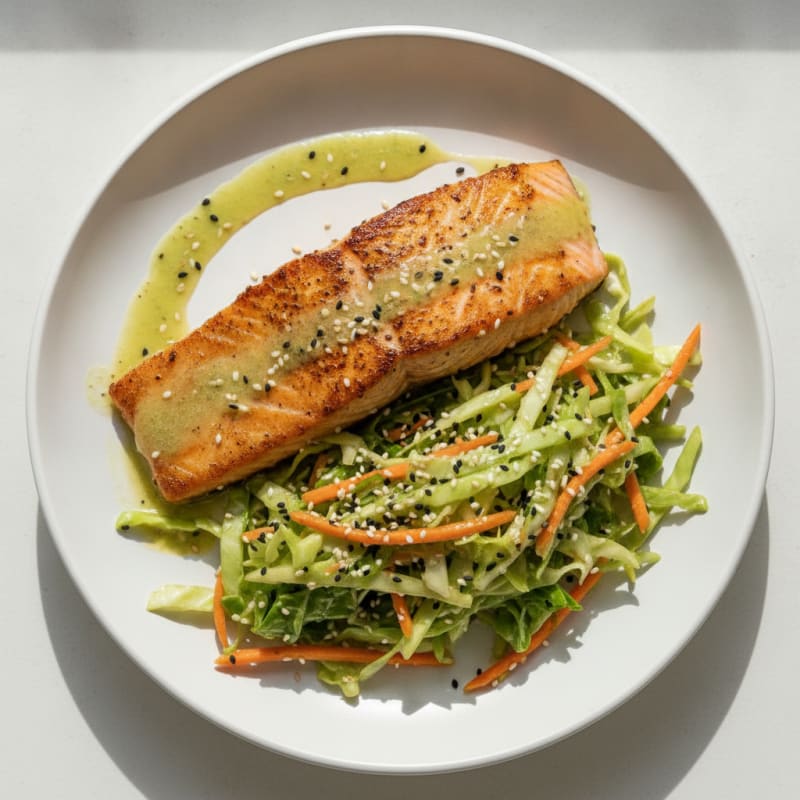 Seared Salmon with Crunchy Cabbage Slaw