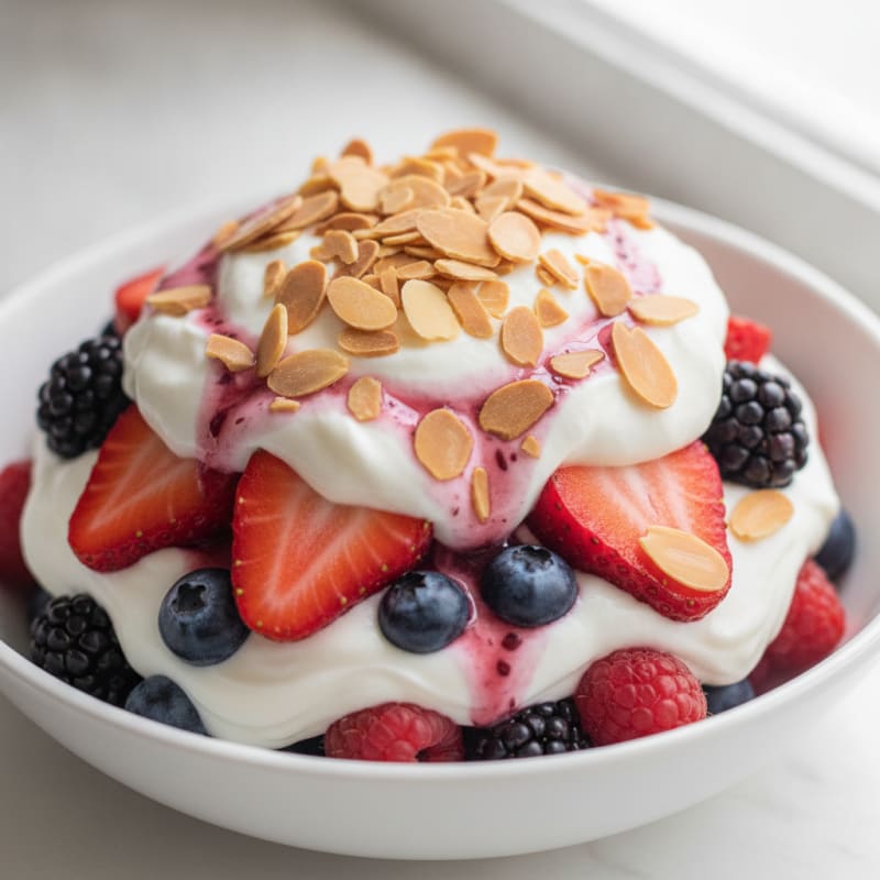 Greek Yogurt Protein Parfait with Mixed Berries and Almonds