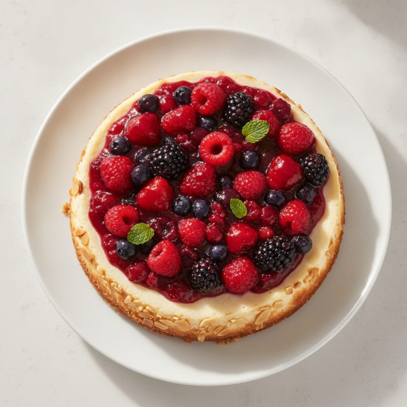 Greek Yogurt Protein Cheesecake with Mixed Berries