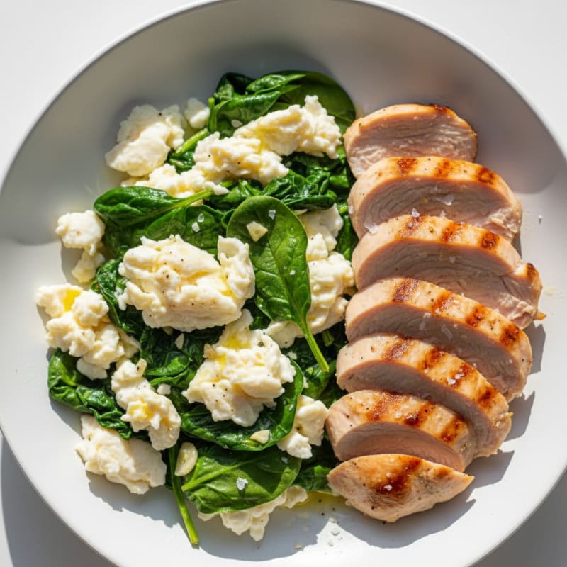 Egg White and Spinach Scramble with Grilled Turkey Breast