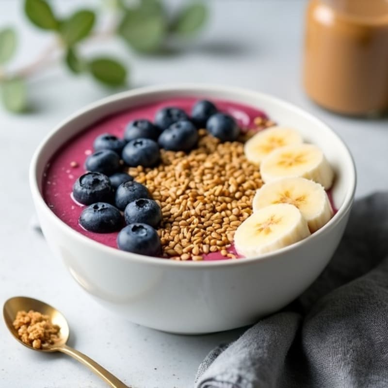 Silky Tofu Protein Smoothie Bowl with Hemp Seeds and Almond Butter