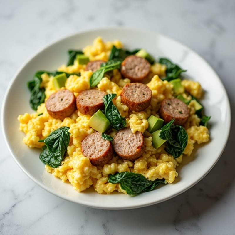 Egg White Scramble with Spinach and Turkey Sausage