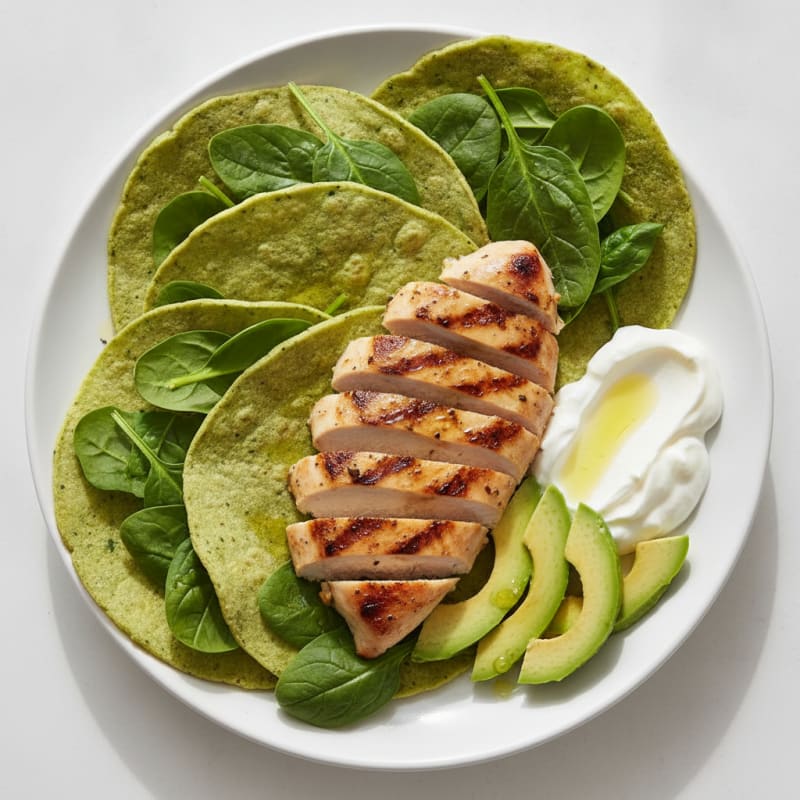 Grilled Chicken Breast with Spinach and Nopal Tortillas