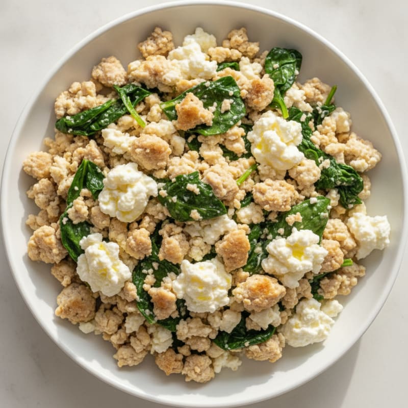 Egg White and Turkey Spinach Scramble with Cottage Cheese