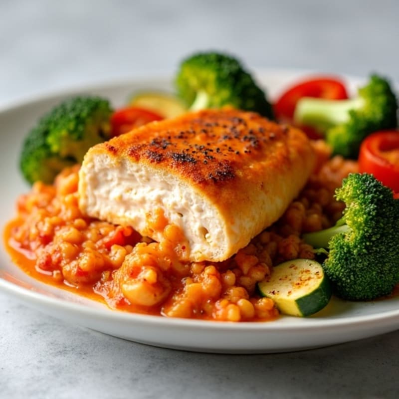 Creamy Buffalo Chicken Bake with Roasted Vegetables