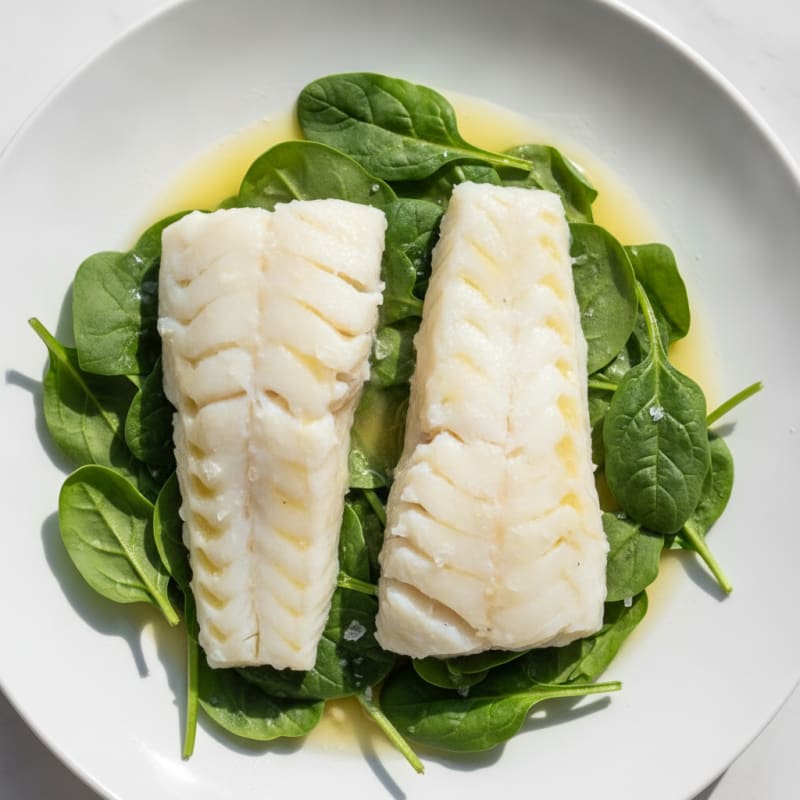 Steamed Cod with Wilted Spinach