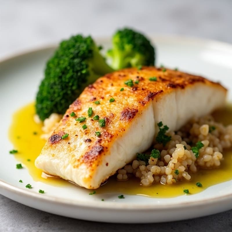 Seared Cod with Steamed Broccoli and Quinoa