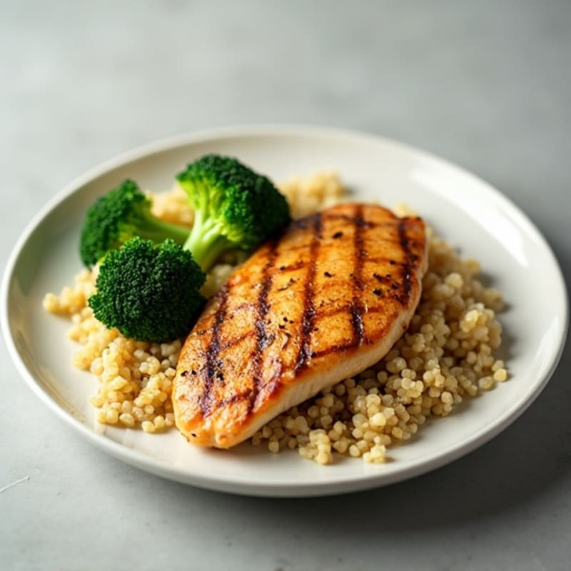 Grilled Chicken Breast with Quinoa and Steamed Broccoli