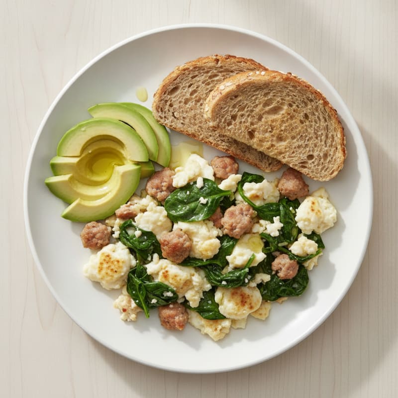 Egg White and Turkey Sausage Scramble with Spinach