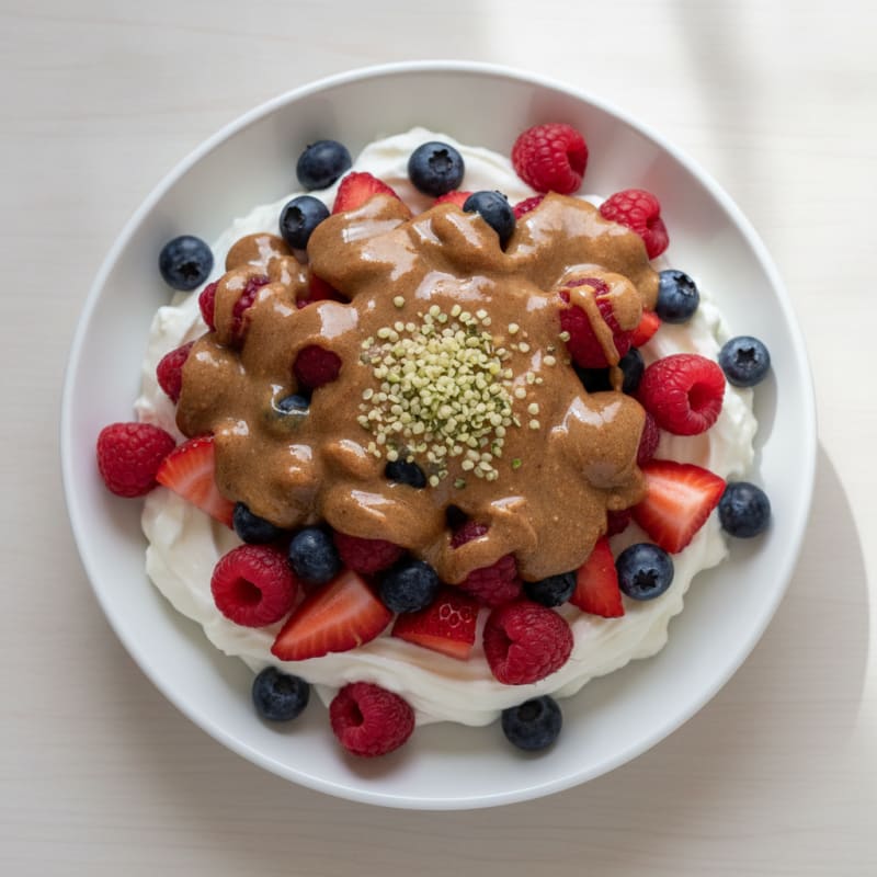Greek Yogurt Protein Parfait with Mixed Berries and Almond Butter