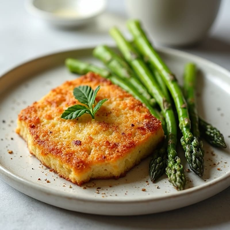 Crispy Herbed Tofu Steaks with Roasted Asparagus
