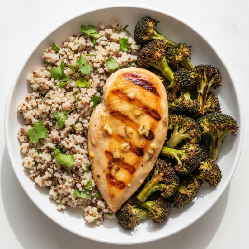 Grilled Chicken with Roasted Broccoli and Herb Quinoa