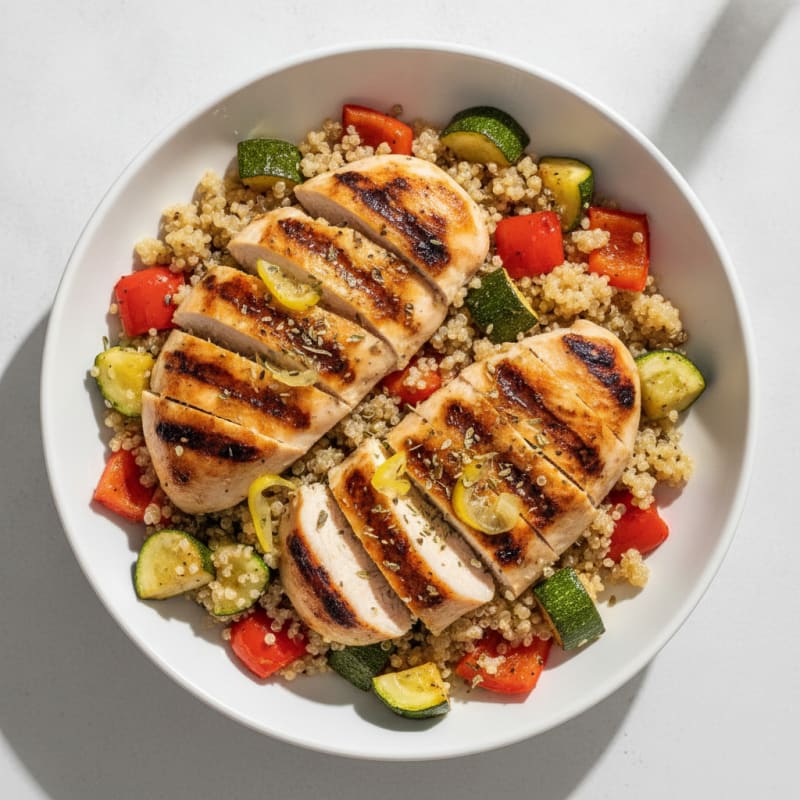 Grilled Chicken and Quinoa Bowl with Roasted Vegetables