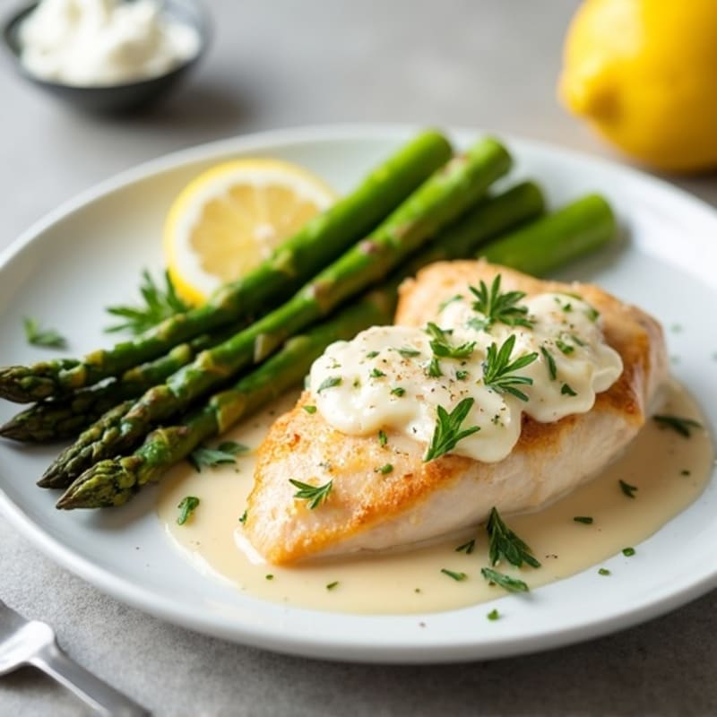 Creamy Lemon Garlic Chicken with Roasted Asparagus