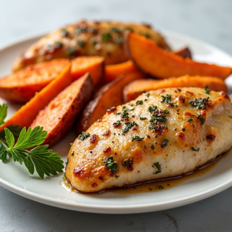 Herb Roasted Chicken with Sweet Potato Wedges