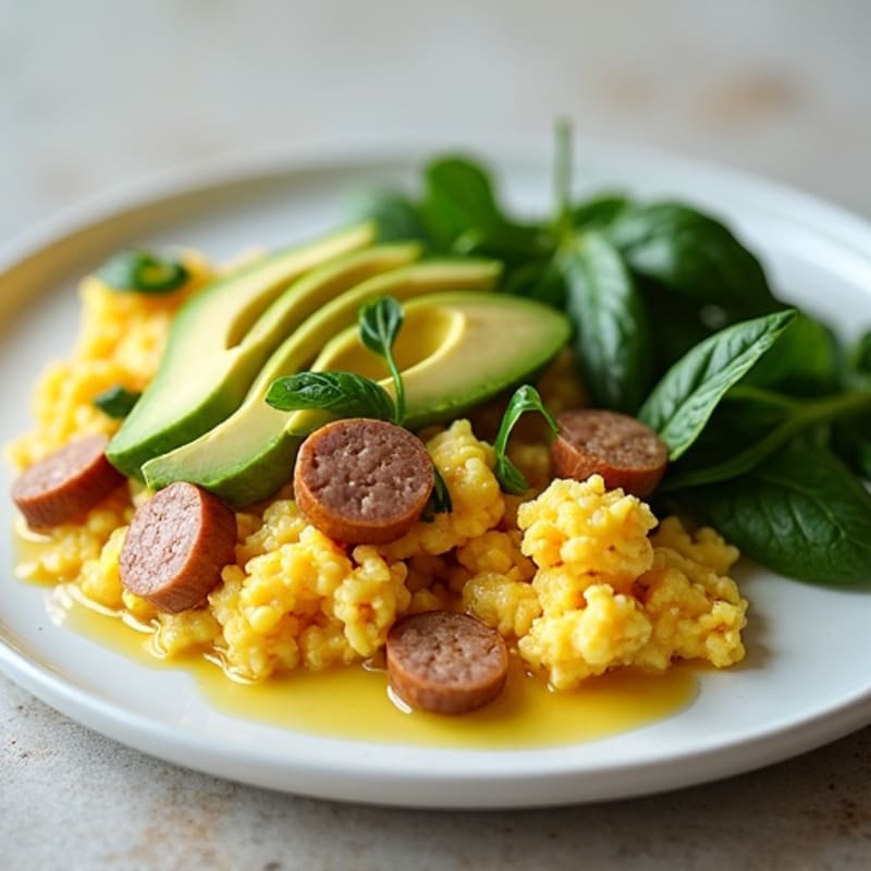 Egg White Scramble with Turkey Sausage and Spinach