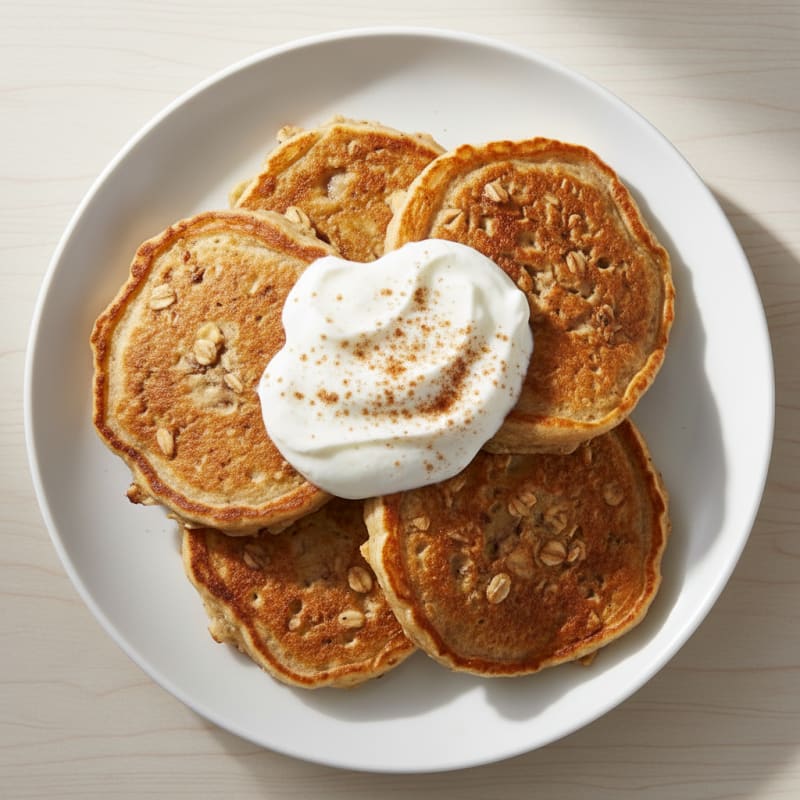 Egg White and Banana Oatmeal Pancakes with Greek Yogurt