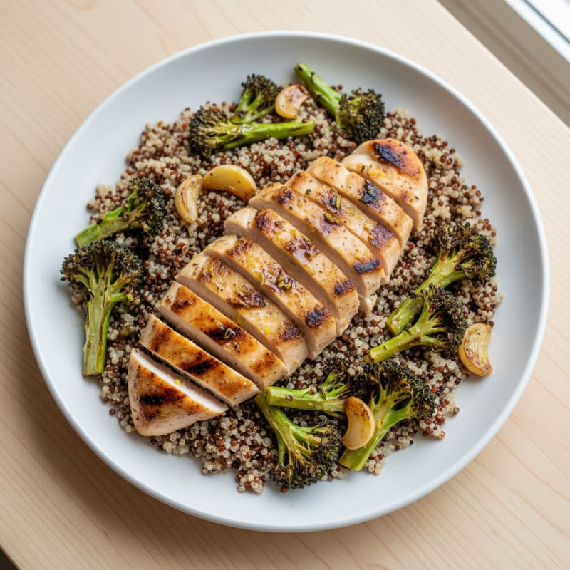 Grilled Chicken Breast with Quinoa and Roasted Broccoli