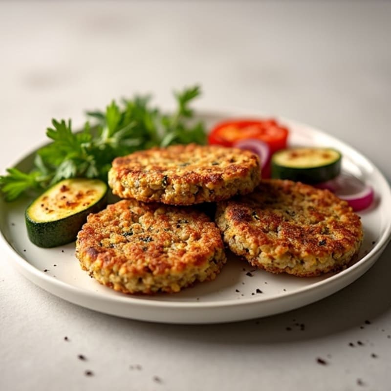 Crispy Lentil Quinoa Cakes with Roasted Vegetables