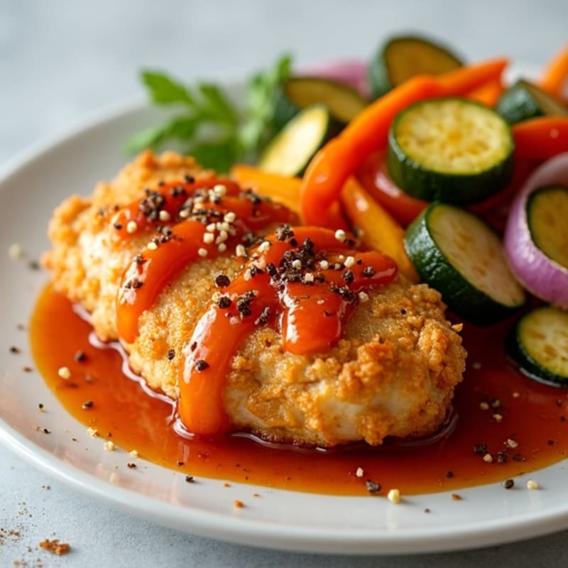 Crispy Sweet and Sour Chicken with Roasted Veggies