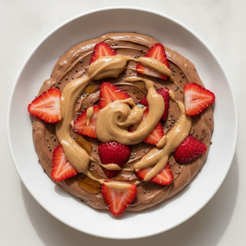 Chocolate Protein Pudding with Sliced Strawberries