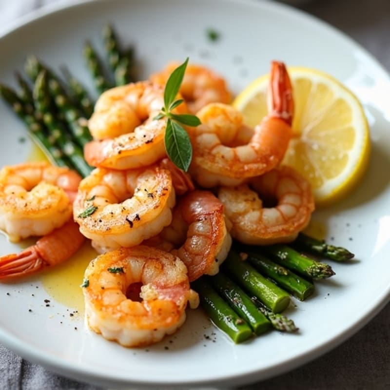 Pan-Seared Garlic Shrimp with Lemon Butter and Roasted Asparagus
