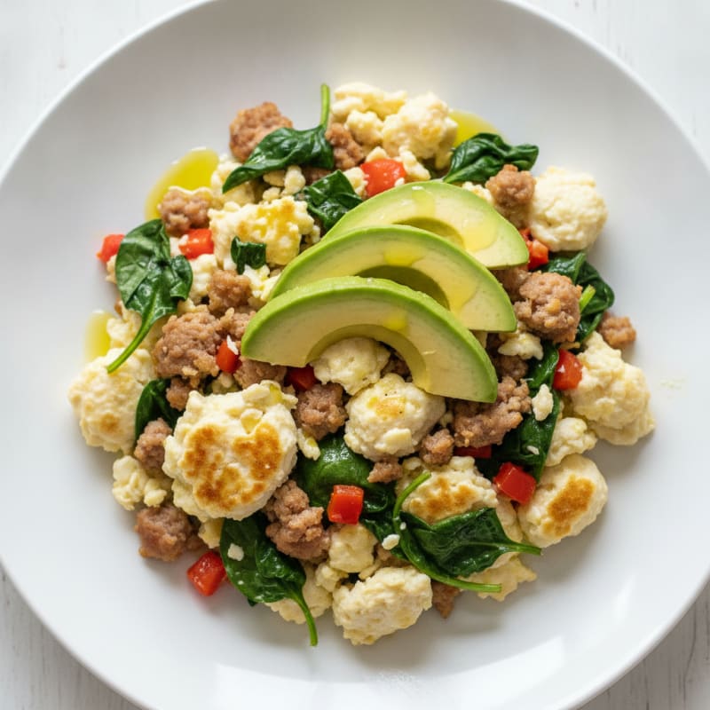 Egg White Scramble with Turkey Sausage and Spinach