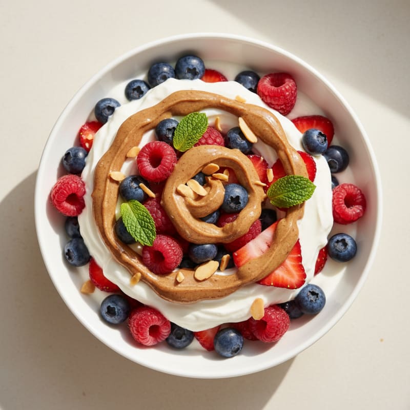 Greek Yogurt Protein Parfait with Mixed Berries and Almond Butter