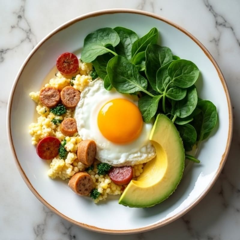 Cottage Cheese Scramble with Turkey Sausage and Spinach