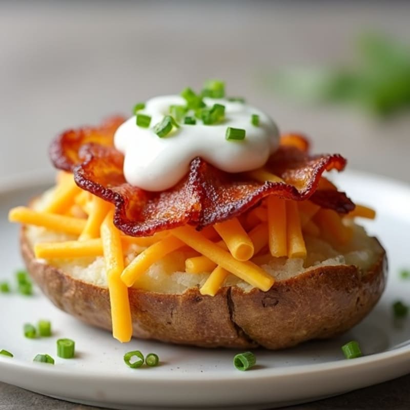 Loaded Baked Potato with Crispy Bacon and Creamy Cheese
