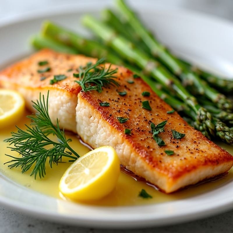 Crispy Pan-Seared Lemon Herb Trout with Roasted Asparagus