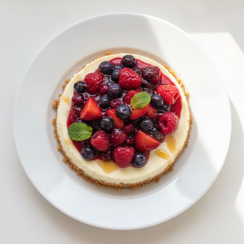 Greek Yogurt Protein Cheesecake with Mixed Berries