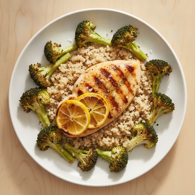 Grilled Chicken Breast with Quinoa and Roasted Broccoli