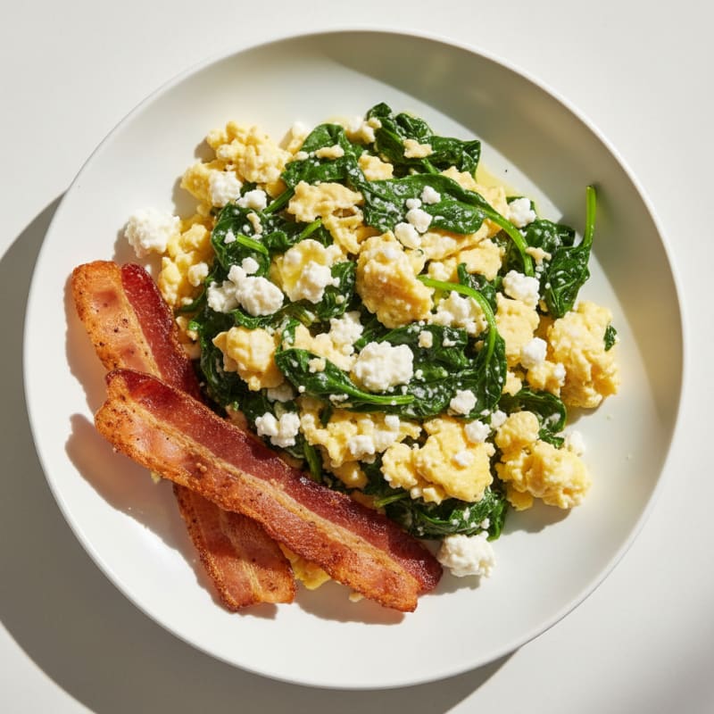 Cottage Cheese Scramble with Spinach and Turkey Bacon