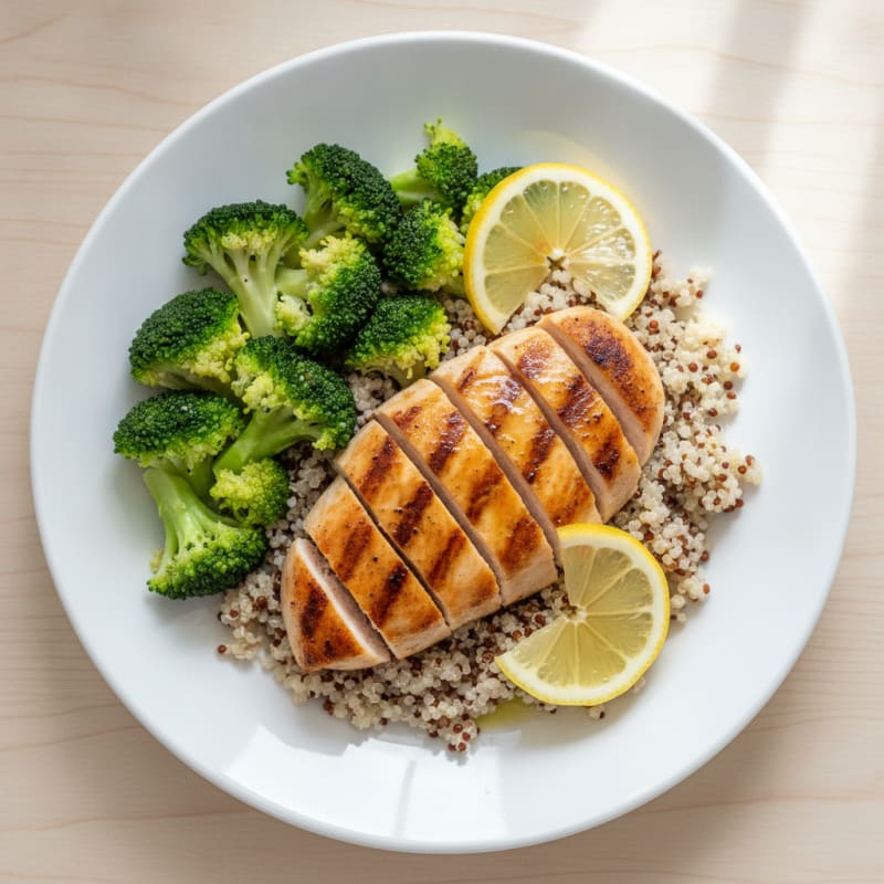 Grilled Chicken Breast with Quinoa and Steamed Broccoli