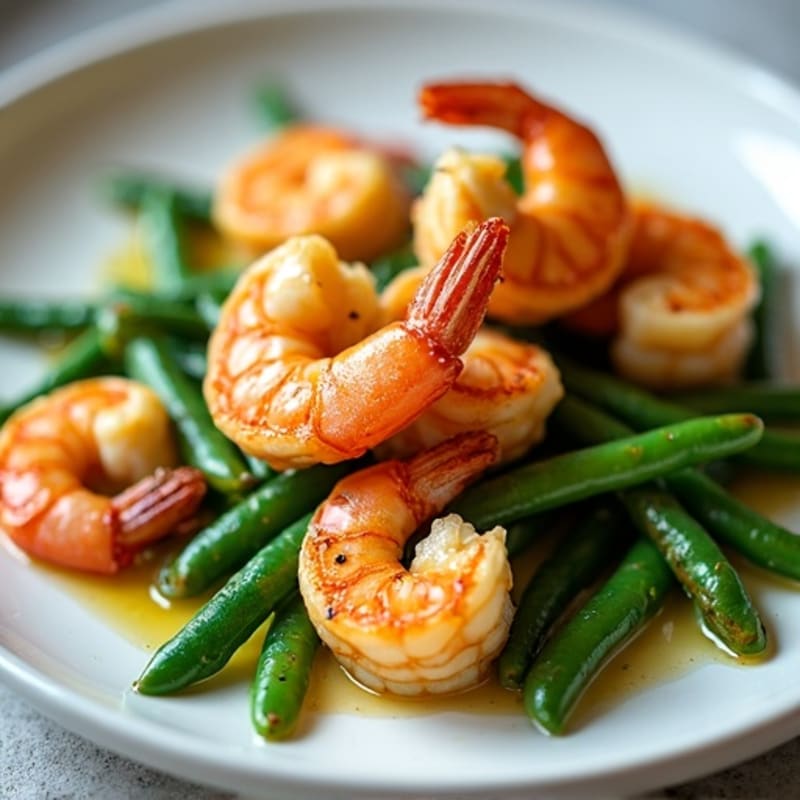 Quick Skillet Garlic Butter Juicy Shrimp with Tender Green Beans