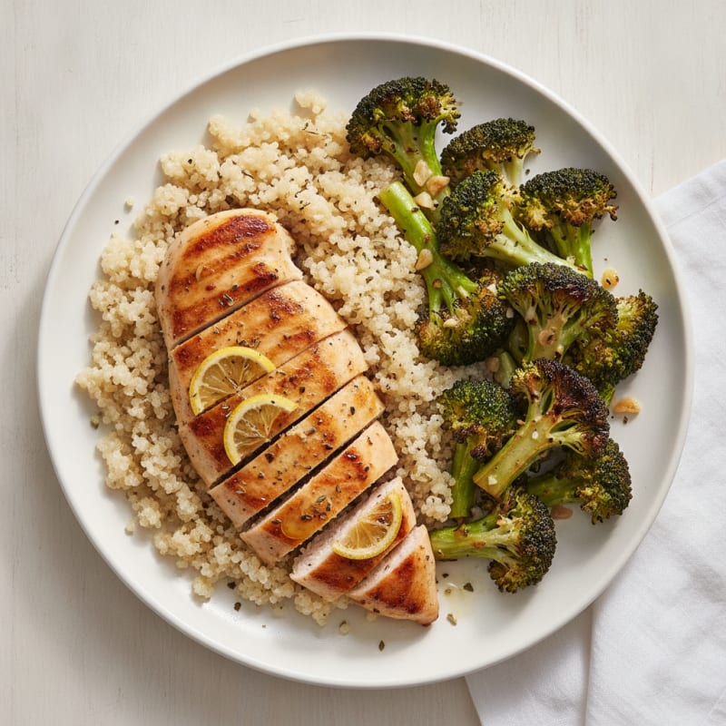 Grilled Chicken Breast with Quinoa and Roasted Broccoli