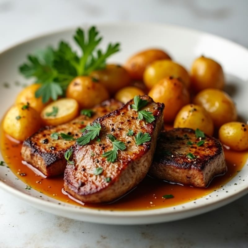 Garlic Butter Pan-Seared Steak with Crispy Roasted Potatoes