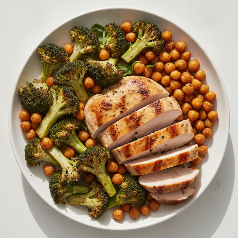 Grilled Turkey Breast with Roasted Broccoli and Chickpeas